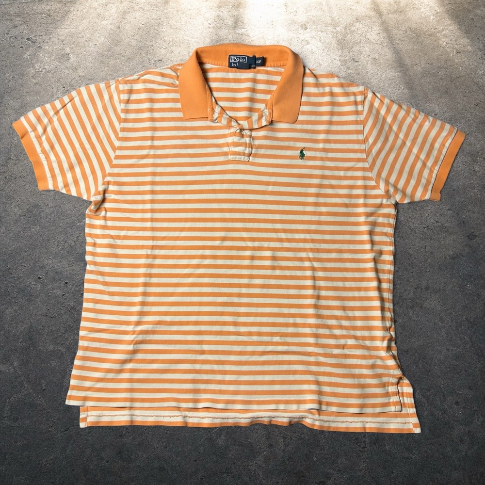 Polo Ralph Lauren Orange White Striped Polo Shirt Vintage Skater Size XXL